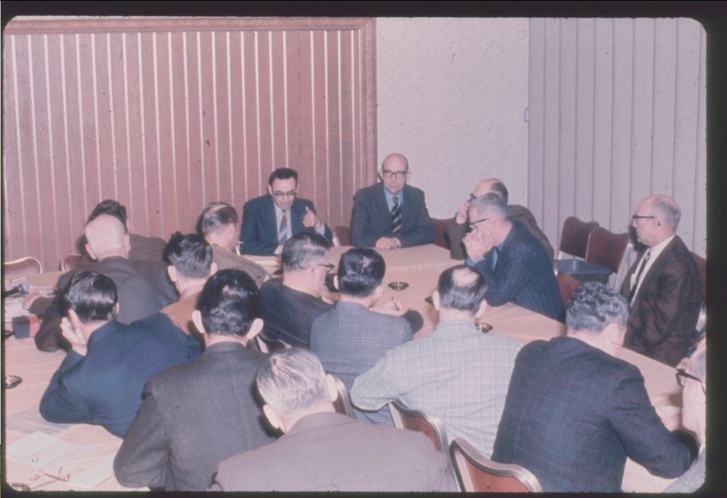 A photo from the Montana Wheat and Barley Committee at work in the 1960s and 1970s.