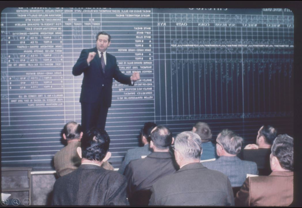 A photo from the Montana Wheat and Barley Committee at work in the 1960s and 1970s.