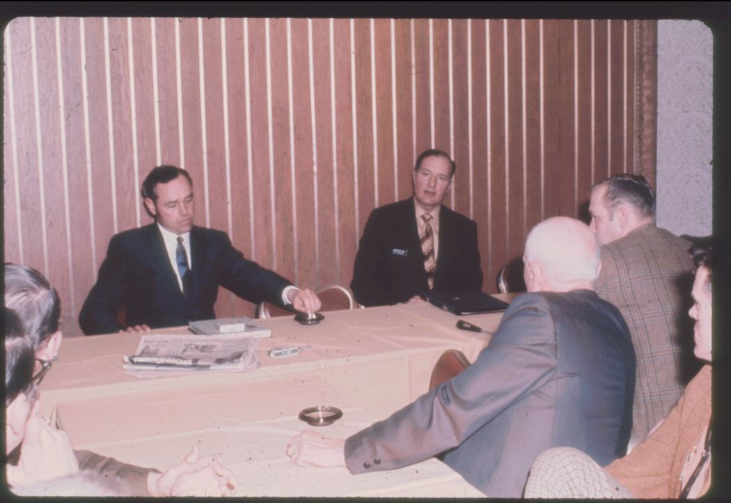 A photo from the Montana Wheat and Barley Committee at work in the 1960s and 1970s.