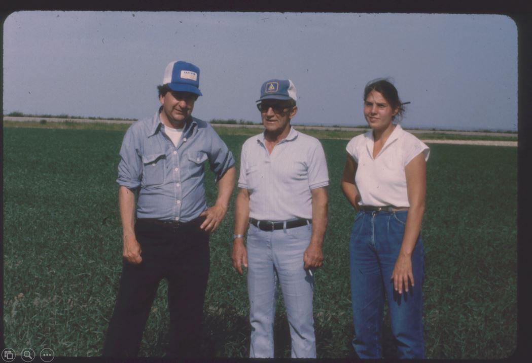 A photo from the Montana Wheat and Barley Committee at work in the 1980s.