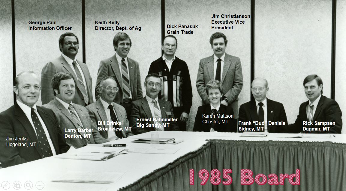 A photo from the Montana Wheat and Barley Committee at work in the 1980s.