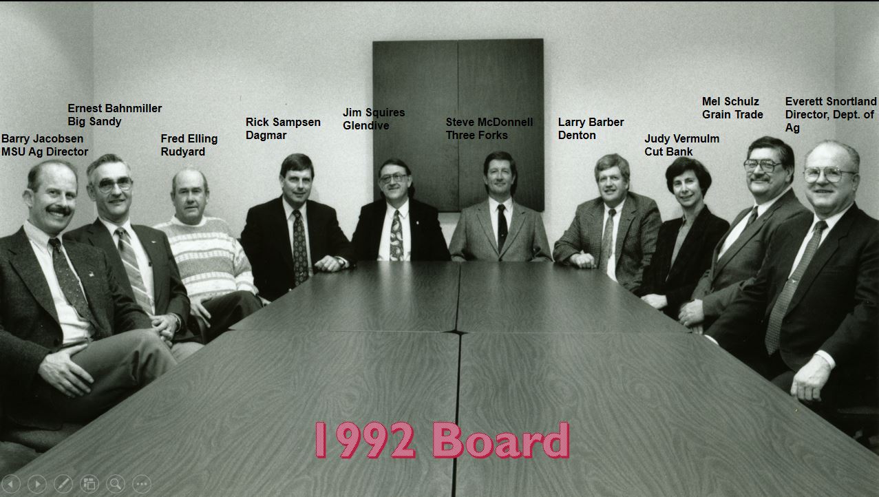 A photo from the Montana Wheat and Barley Committee at work in the 1990s.