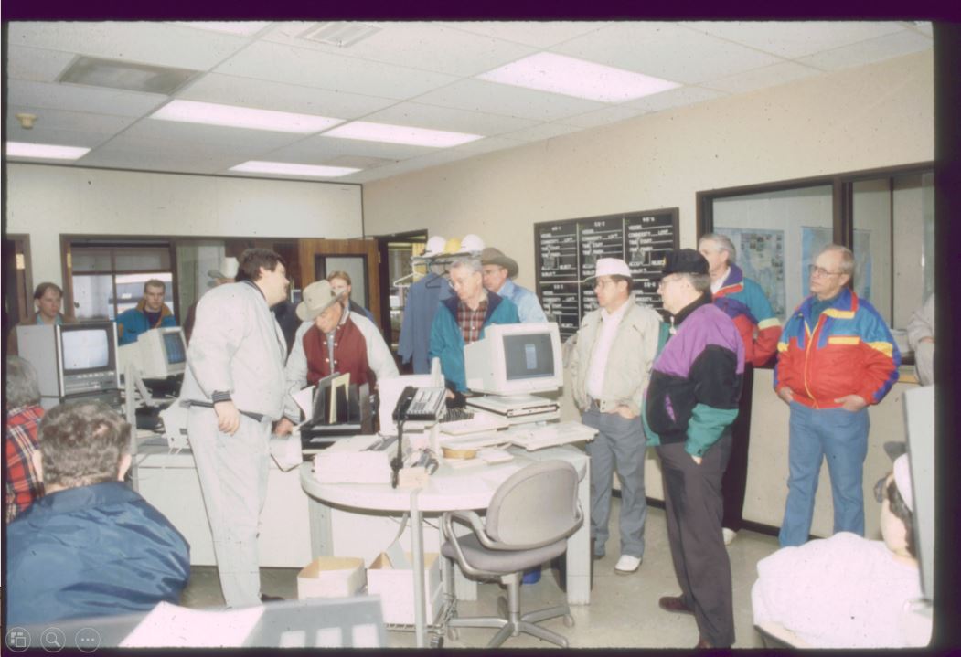 A photo from the Montana Wheat and Barley Committee at work in the 1990s.