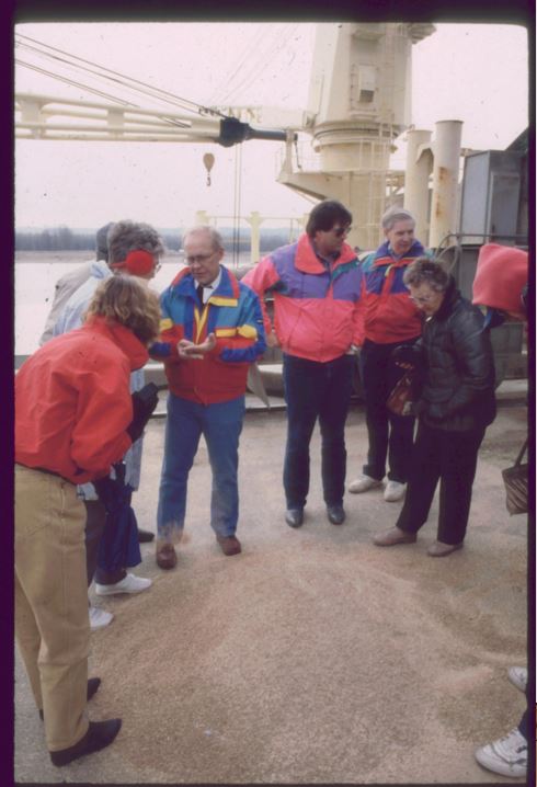 A photo from the Montana Wheat and Barley Committee at work in the 1990s.