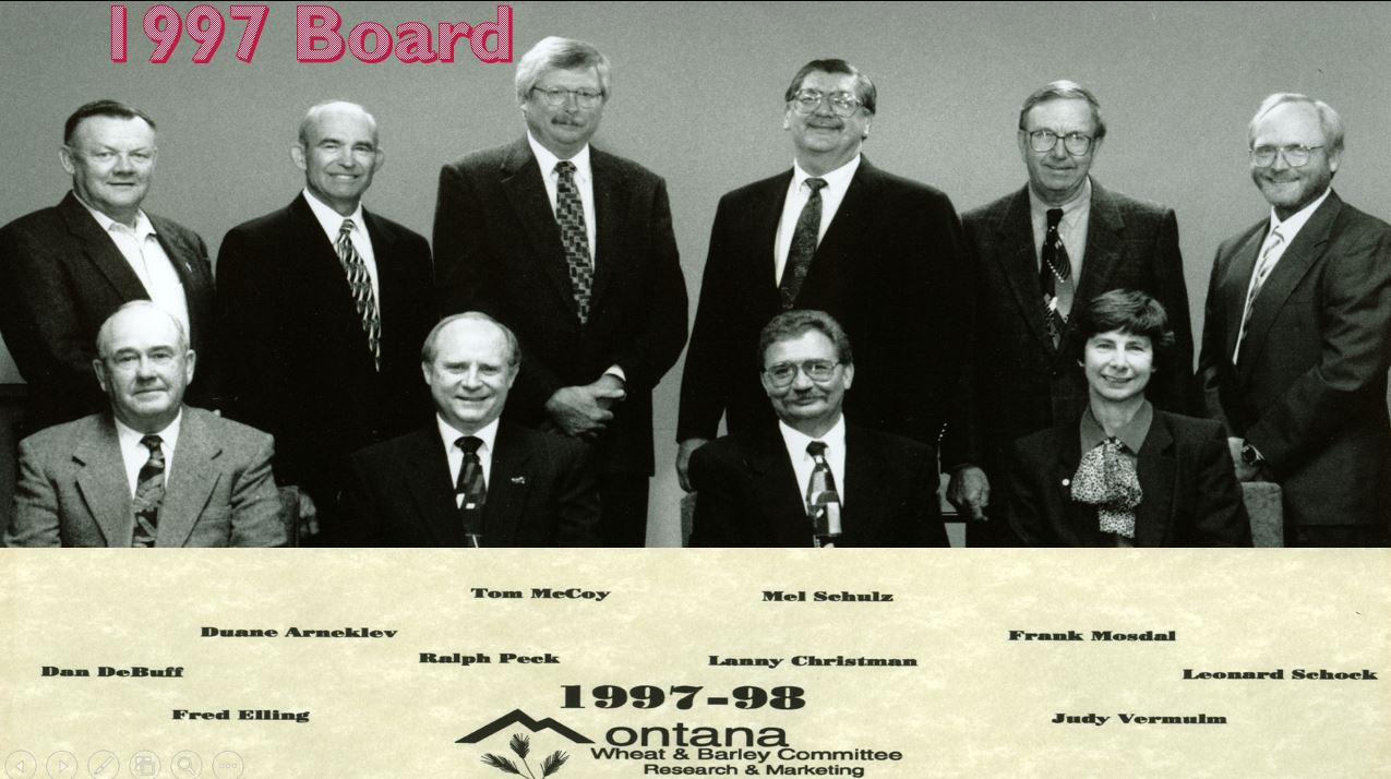 A photo from the Montana Wheat and Barley Committee at work in the 1990s.